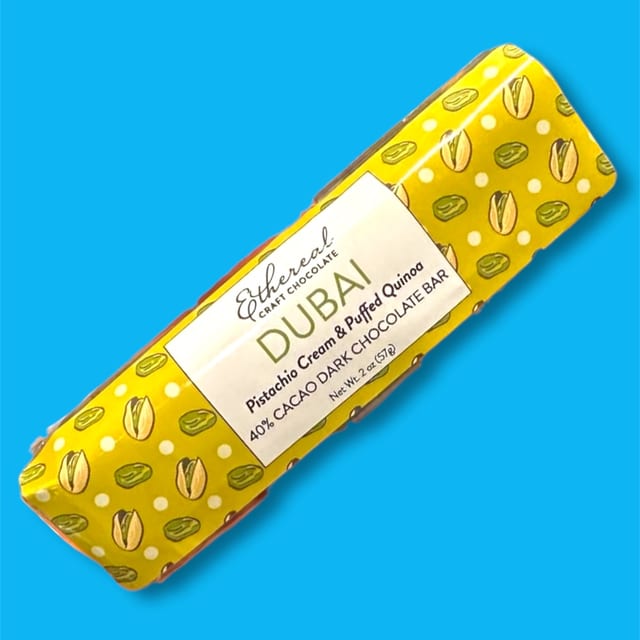 Ethereal - Dubai Pistachio Cream & Puffed Quinoa Candy Bar.