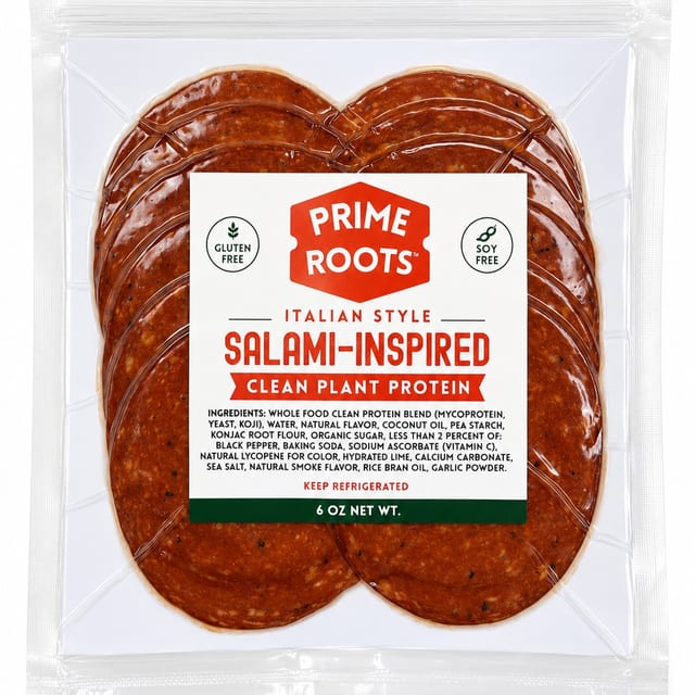 Prime Root's - Italian Style Salami-Inspired Clean Plant Protein.